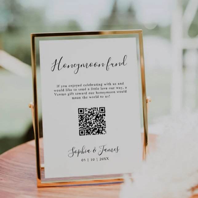 Undertecknande av Bröllop QR-kod för Honeymoon Fun Inbjudningar (Honeymoon Fund Minimalist Wedding QR Code Sign Invitation)