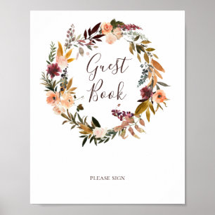 Undertecknande av Burgundy Orange Blommigt Guest B Poster
