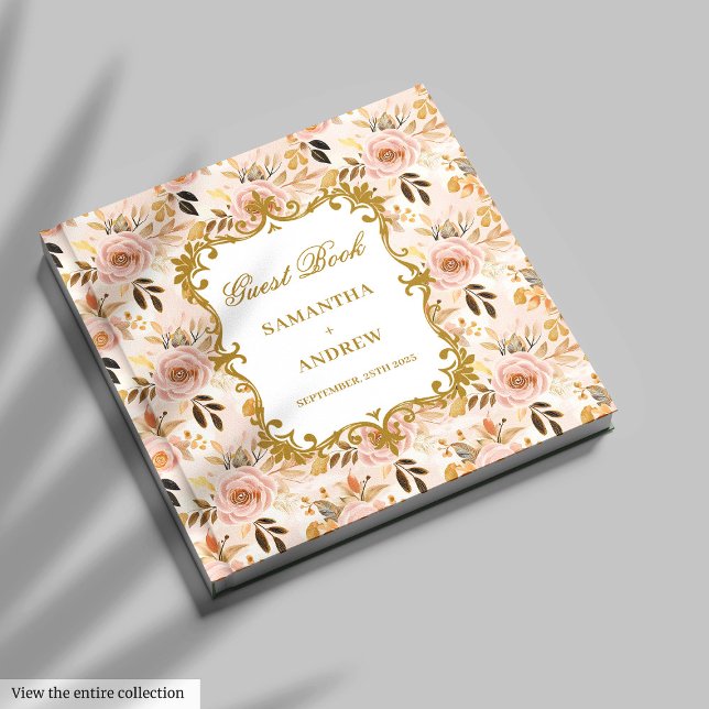 Undertecknande av den  Guld Boho Bröllop gäst Bok (Classic Blush Gold Boho Wedding Guest Book Signing)