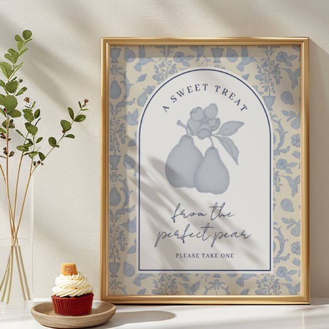 Undertecknande av Dusty Blue Perfekt Pear-Möhippa- Poster (Sweet Treat Party Sign)