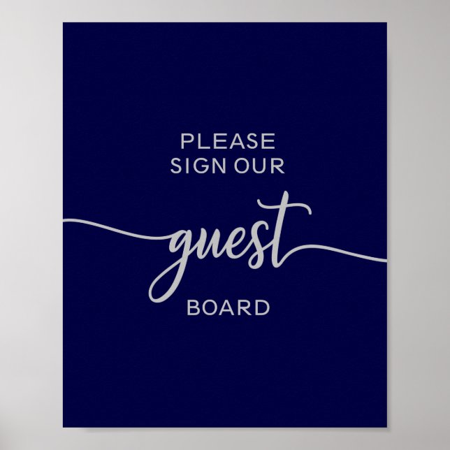 Undertecknande av elegant Guest Board Blue Silver  Poster (Framsidan)