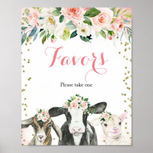 Undertecknande av Farm Animal Blommigt Girl Party Poster