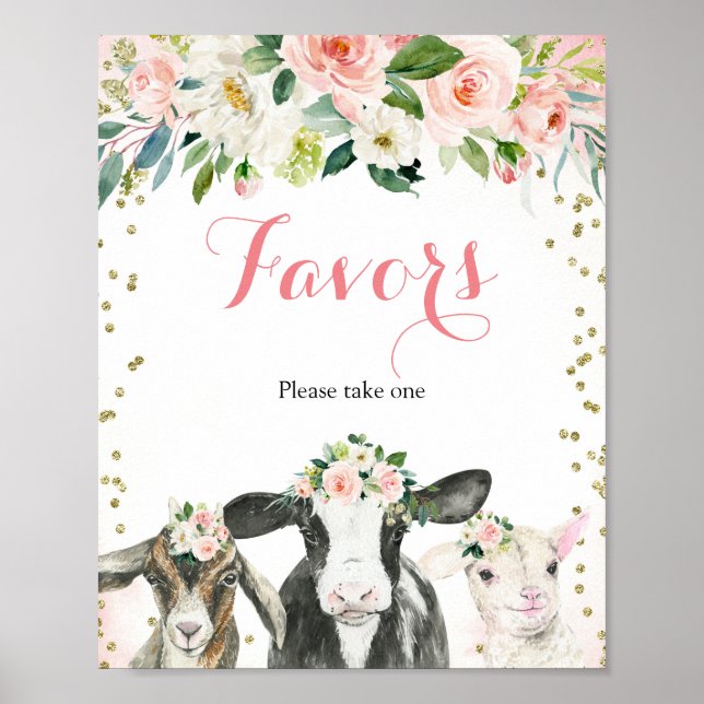Undertecknande av Farm Animal Blommigt Girl Party  Poster (Framsidan)