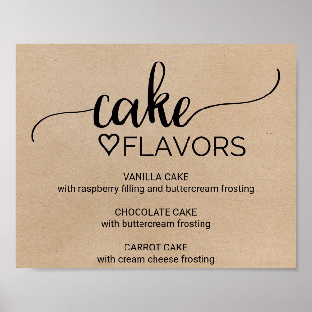 Undertecknande av Faux Kraft Bröllop Cake Flavors Poster (Framsidan)