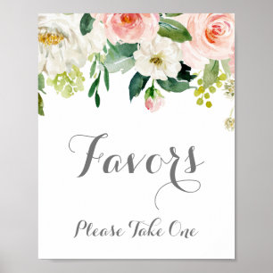 Undertecknande av favoriter för rosa och vitt blom poster