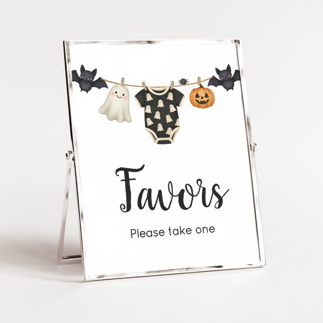 Undertecknande av favoriter i babykläder i små box poster (Halloween Little Boo Clothesline Baby Shower Sign)