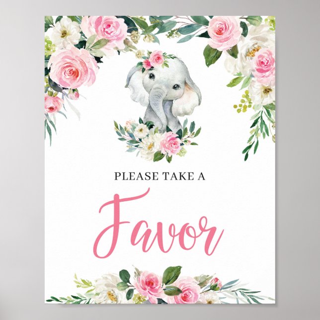Undertecknande av favoriter i Cute Elephant  Blomm Poster (Framsidan)