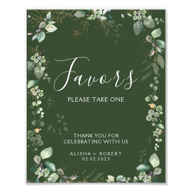 Undertecknande av favoriter i Forest Grönt Wedding Fototryck (Framsidan)