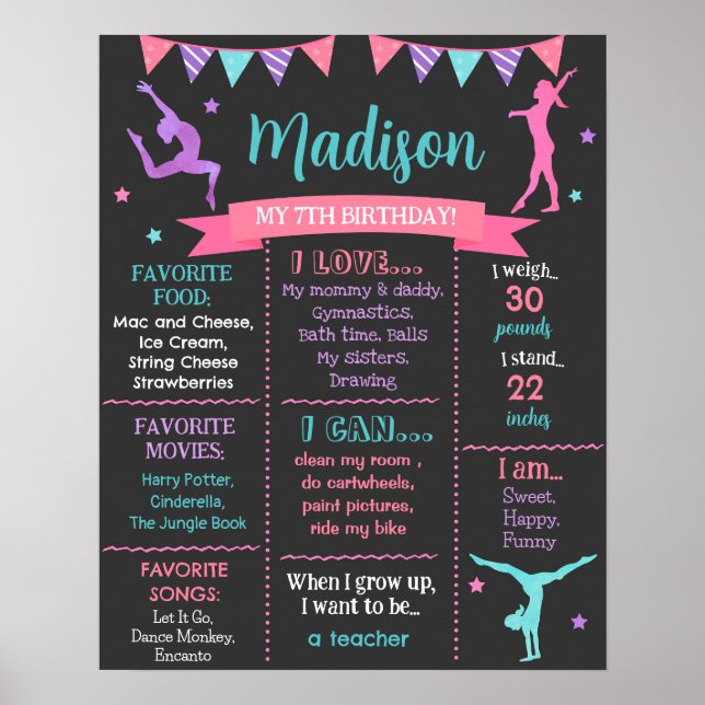 Undertecknande av Gymnastic Gymnast Birthday Miles Poster (Framsidan)