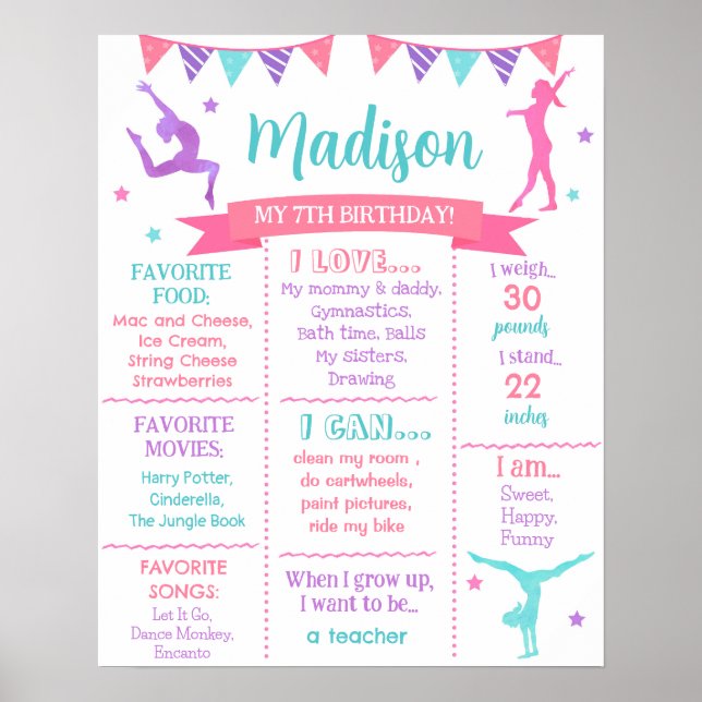 Undertecknande av Gymnastic Gymnast Birthday Miles Poster (Framsidan)