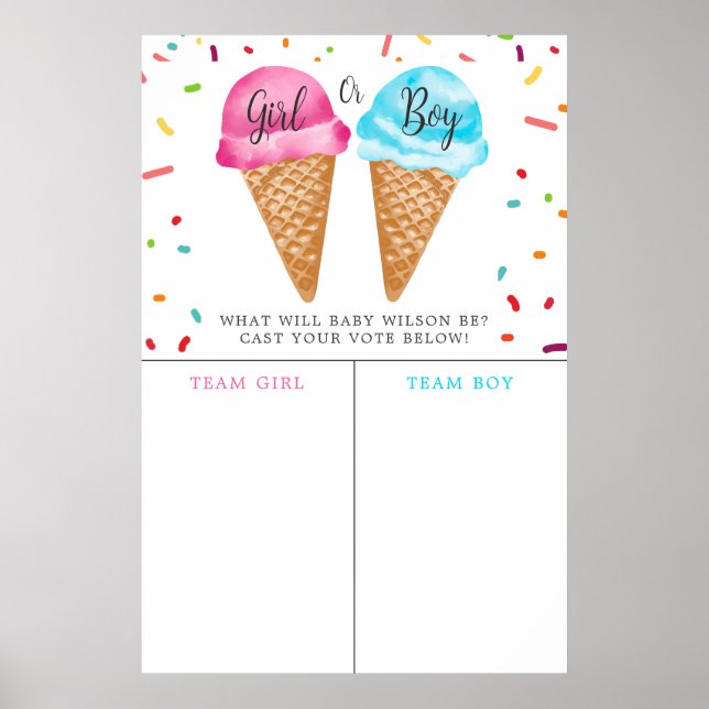 Undertecknande av Ice Cream Gender Reveal Boy Pred Poster (Framsidan)