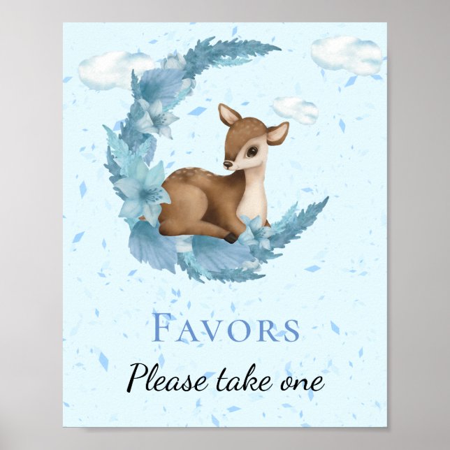 Undertecknande av Little Bambi Blåa blommor Clouds Poster (Framsidan)