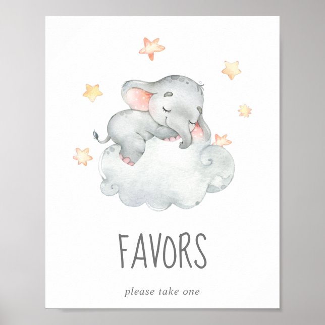 Undertecknande av Little Elephant Girl Baby Shower Poster (Framsidan)