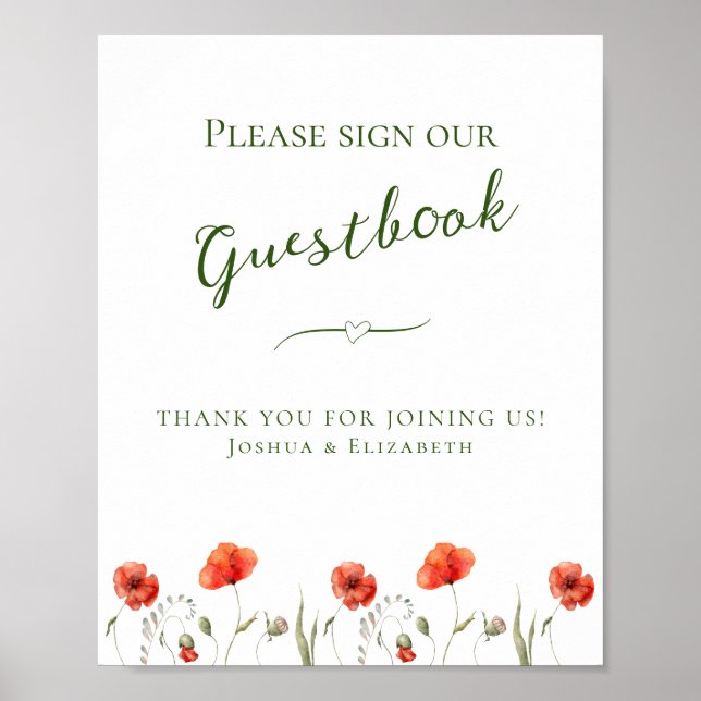 Undertecknande av minimalistisk poppies Guestbook  Poster (Framsidan)