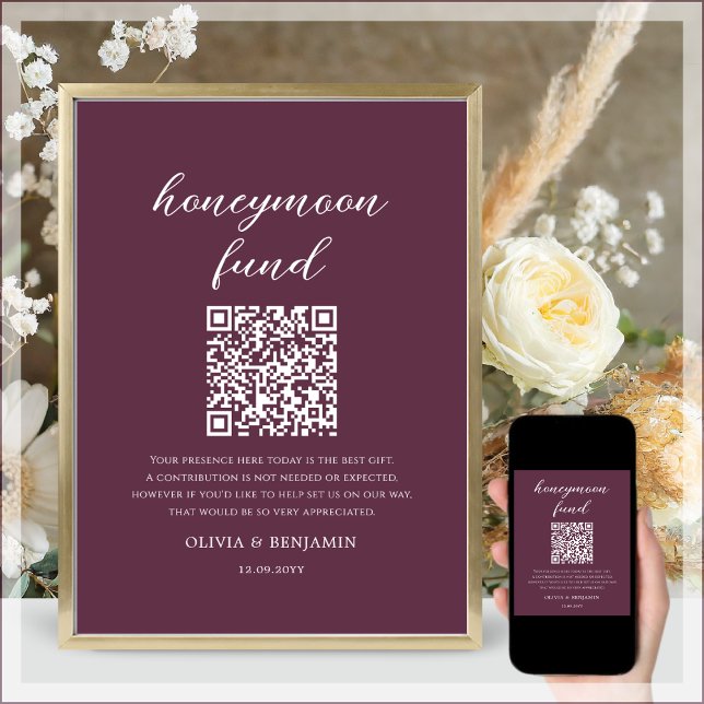 Undertecknande av Plum Honeymånfond QR-kod Bröllop Poster (Skapare uppladdad)