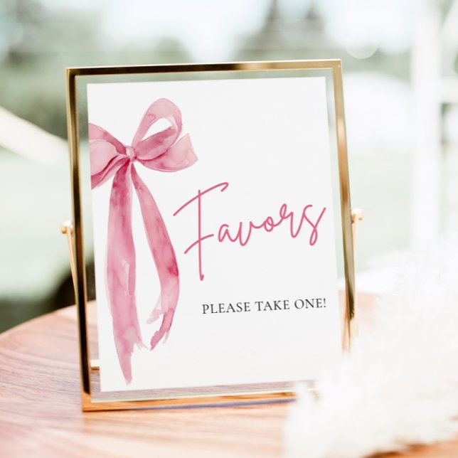 Undertecknande av  Rosa i Eleganten för vattenfärg Poster (Watercolor Elegant Blush Pink Bow Favors Sign)