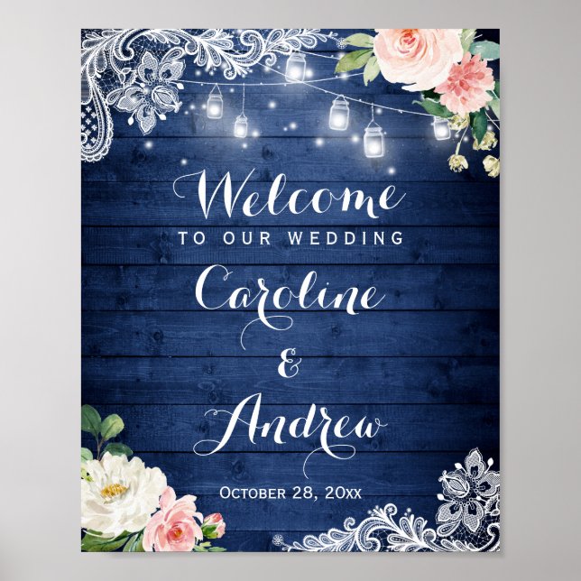 Undertecknande av Rustic Blue String Ljus Snöre Bl Poster (Framsidan)