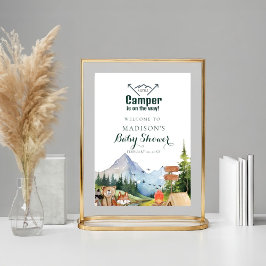 Undertecknande av rustiska trädjord för babyduschf poster