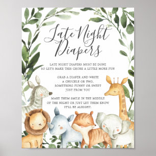 Undertecknande av safari Animals babyskor för sent Poster