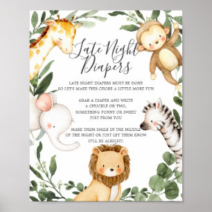 Undertecknande av safari Animals babyskor för sent Poster