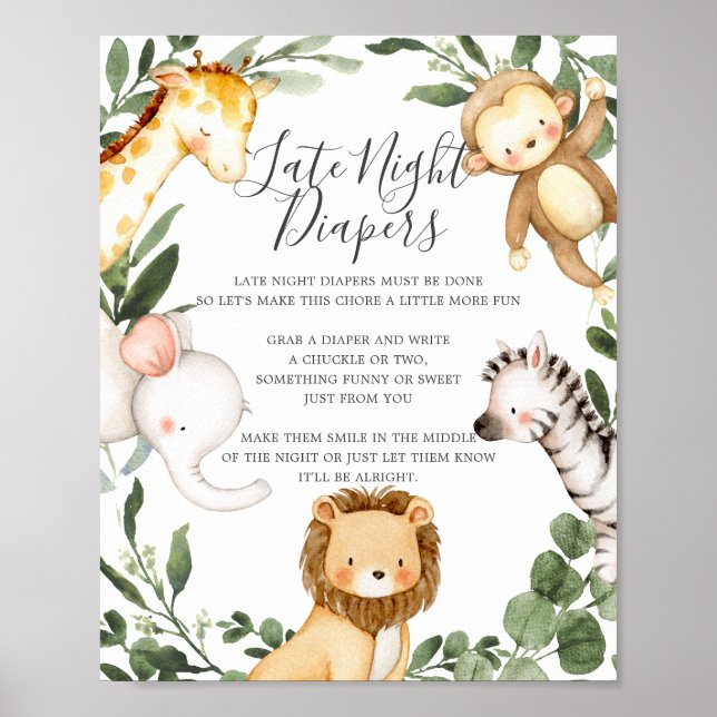 Undertecknande av safari Animals babyskor för sent Poster (Framsidan)