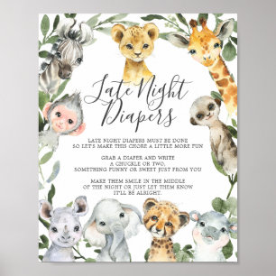 Undertecknande av safari Animals babyskor för sent Poster