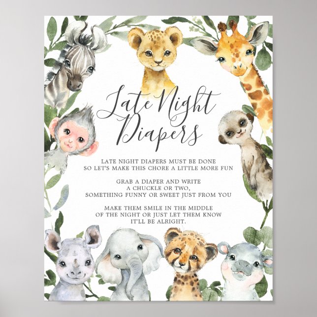 Undertecknande av safari Animals babyskor för sent Poster (Framsidan)