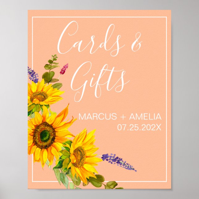 Undertecknande av solblommor på Peach Wedding Gift Poster (Framsidan)