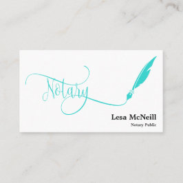Undertecknande av turkos för lån med notarialfjäde visitkort