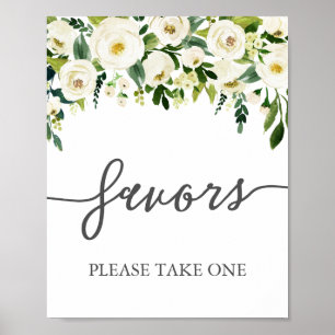 Undertecknande av vita blommor och grönt bröllop poster