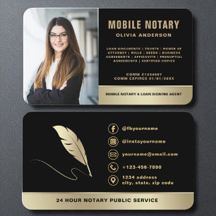 Undertecknar Agent Mobile Notary Photo Black & Gul Visitkort