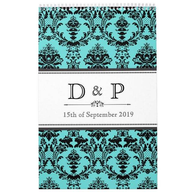 Undertecknar damastast Monogrambröllop för Aqua Kalender (Omslag)