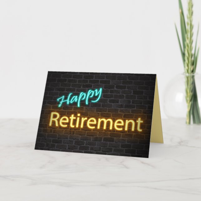 undertecknar den lyckliga pensionen för neon på kort (Framsida)