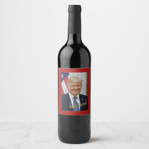 UNDERTECKNAT AV PRESIDENT TRUMP 3 VINFLASKA ETIKETT
