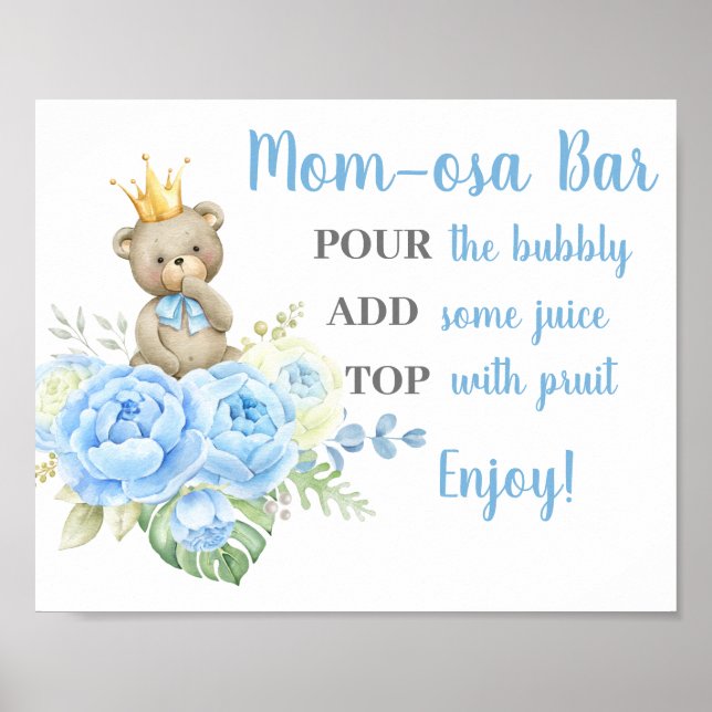 Undertecknet Baby Shower Boy Bear Momosa Poster (Framsidan)