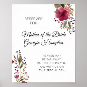 Undertecknet blommigt Budens mamma Memorial Bröllo Poster