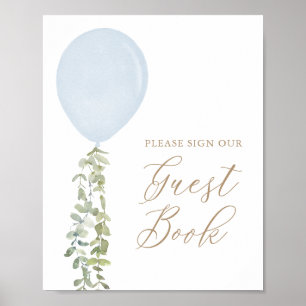 Undertecknet Blue Balloon Baby Shower Guest Bok Poster