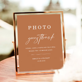 Undertecknet Boho Burnt Orange Bröllop Photo Guest Poster