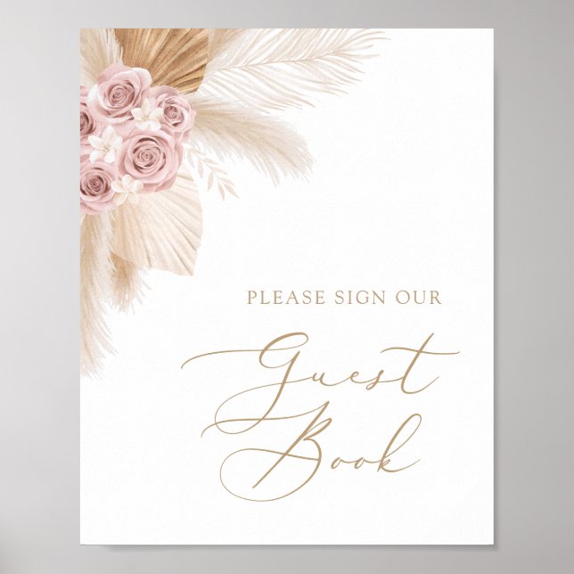 Undertecknet Boho Pampas Grass Girl Baby Shower Gu Poster (Framsidan)