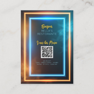 Undertecknet Bord i Neon Glowing Menu Restaurant Q Visitkort