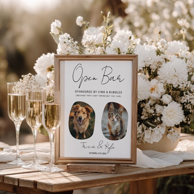 Undertecknet Bröllop på Pub-menyn på den stift som Poster (Funny Cute Pet Photo Open Bar Menu Wedding Sign)