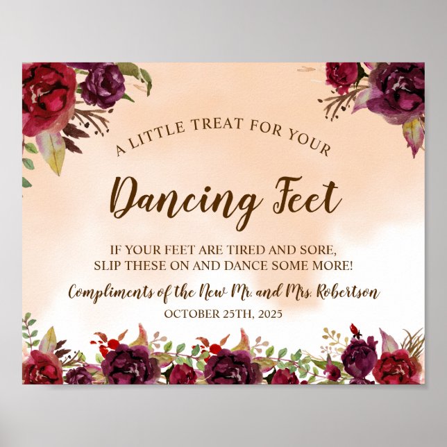 Undertecknet Burgundy Dancing Feet Flinflip flops  Poster (Framsidan)