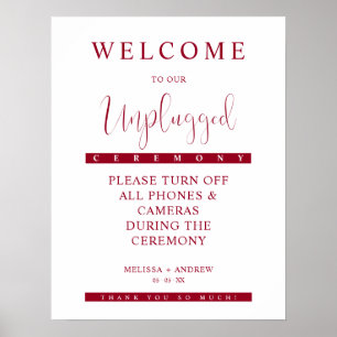 Undertecknet Burgundy Minimalist Unplugged Bröllop Poster
