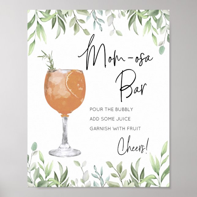 Undertecknet Cocktail Grey Momosa Baby Shower Pub Poster (Framsidan)