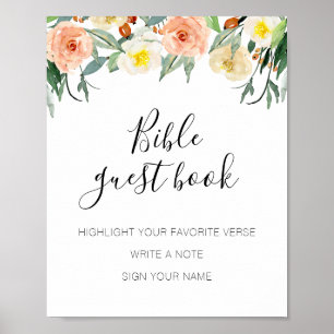 Undertecknet Coral Flowers Bible Guest Bok Bröllop Poster