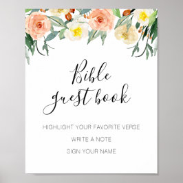 Undertecknet Coral Flowers Bible Guest Bok Bröllop Poster
