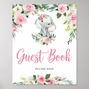 Undertecknet Cute Girl Elephant Baby Shower Guest Poster