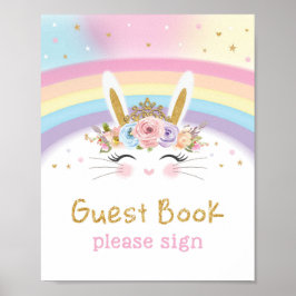 Undertecknet Cute Rainbow Bunny 1:a födelsedag Gue Poster