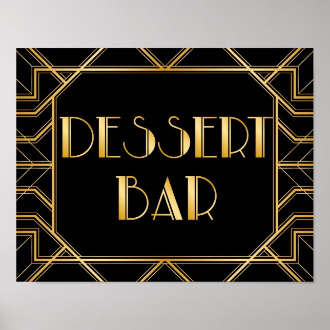 Undertecknet Dessert Pub Bröllop | Gatsby Art Deco Poster (Framsidan)