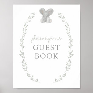 Undertecknet Elephant Greenery Baby Shower Guest B Poster